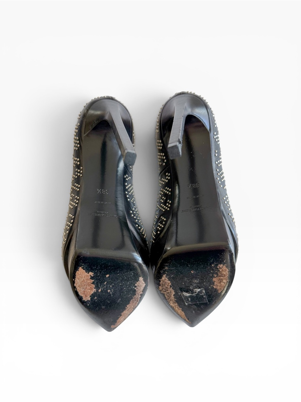 Saint Laurent YSL Janis Studded Pumps EU 38.5 Black Leather Geometric Stiletto - Picture 7 of 8